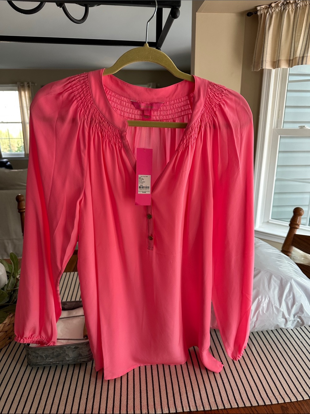 Lilly Pulitzer Coral Smocked Yoke elsa Blouse